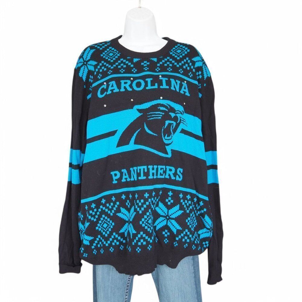 NFL Team Apparel Carolina Panthers Ugly Holiday Sweater‎ Black / Blue Men's XL